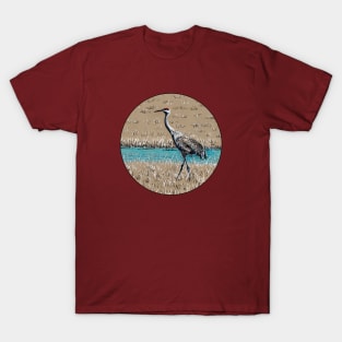 Sandhill Crane color ink drawing T-Shirt